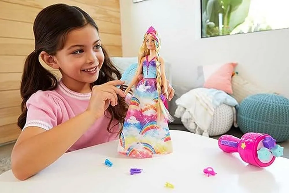 Barbie Dreamtopia Twist ‘n Style Princess Hairstyling Doll (11.5-in Blonde) with Rainbow Hair Extensions & Accessories, Gift for 3 to 7 Year Olds