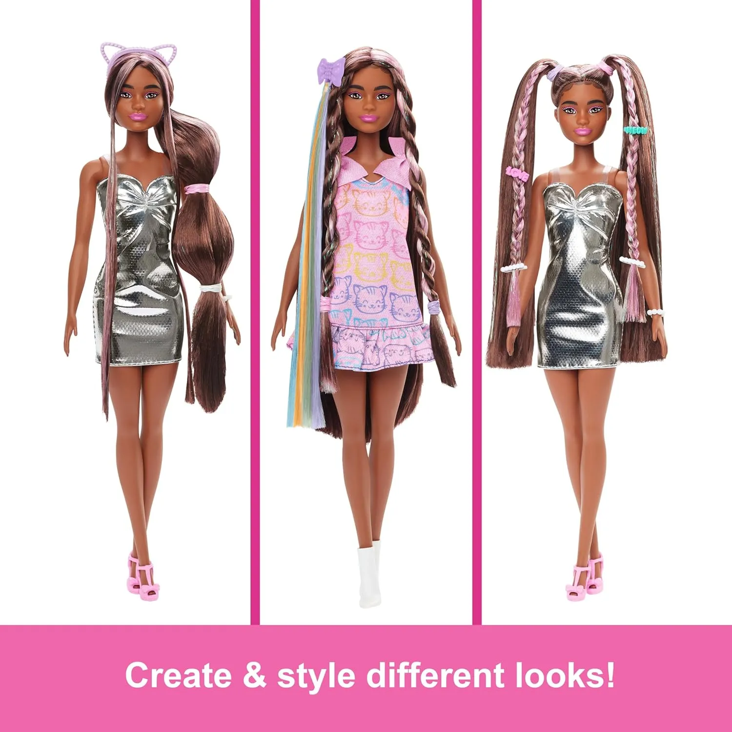 Barbie Fun & Fancy Fashion Doll & Accessories, with Extra-Long Black Hair & 2 Looks, Including Silver Dress & Hair Extension