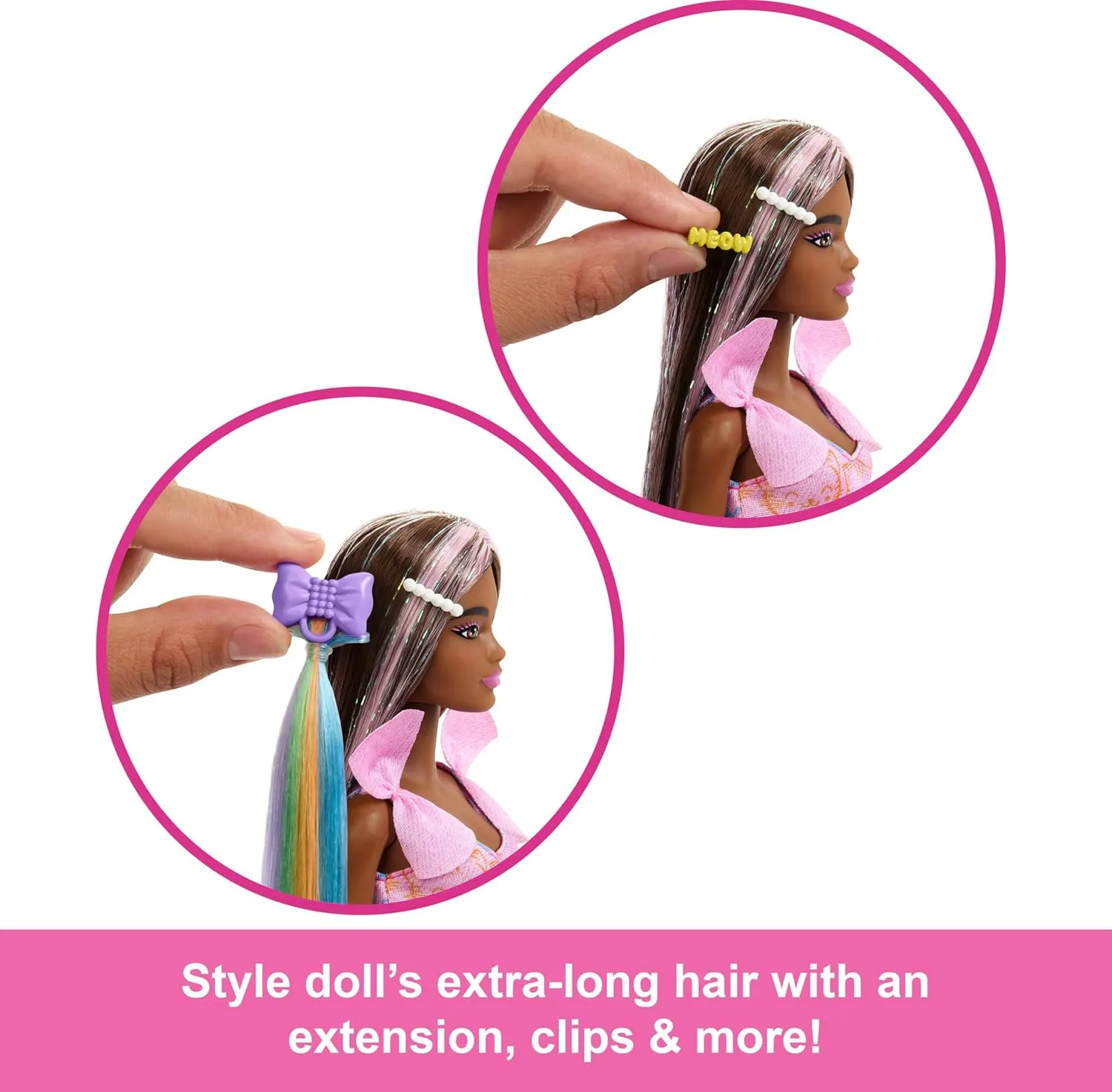 Barbie Fun & Fancy Fashion Doll & Accessories, with Extra-Long Black Hair & 2 Looks, Including Silver Dress & Hair Extension