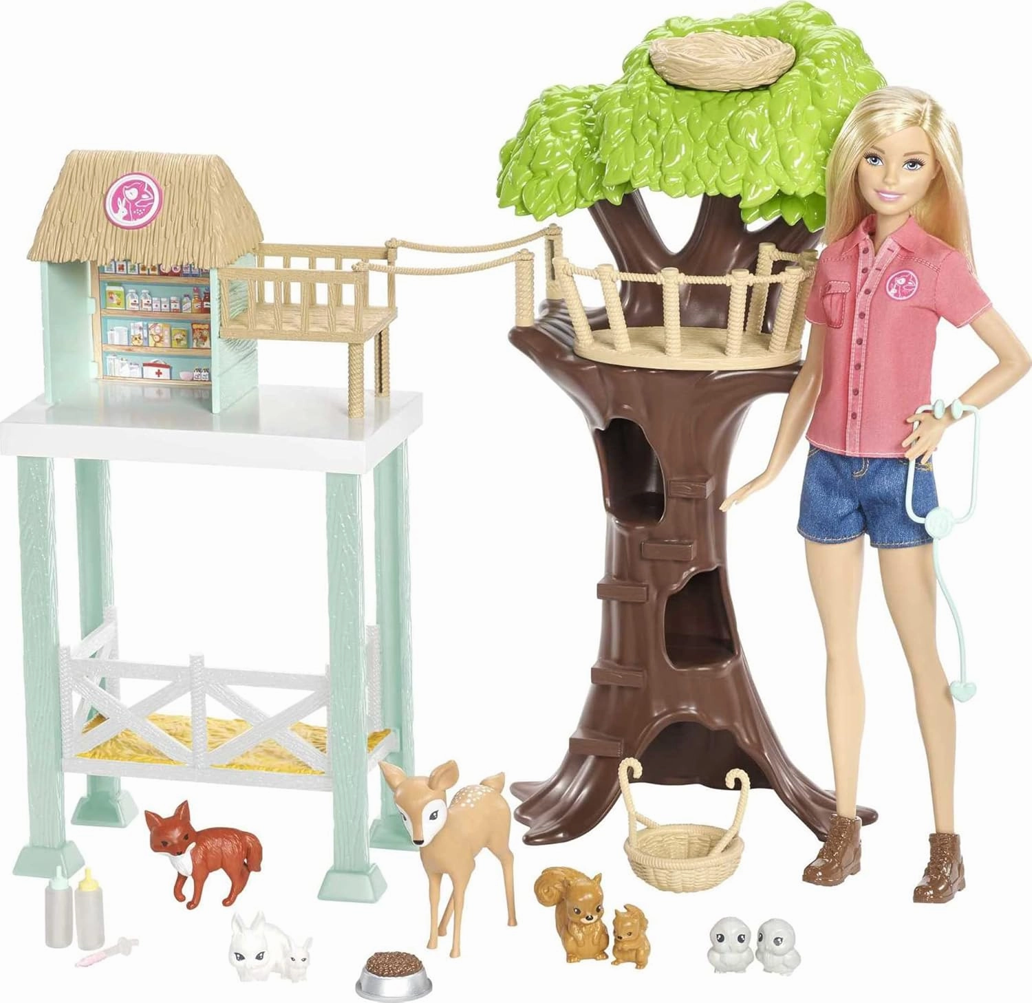 Barbie Doll and Animal Rescue Center with 8 Animals
