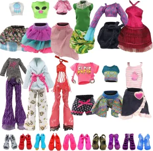 BARWA 6 Sets Doll Clothes and 6 Shoes for 11 inch Monster Girl Doll Aessories Fashion Outfits Casual Tops Pants