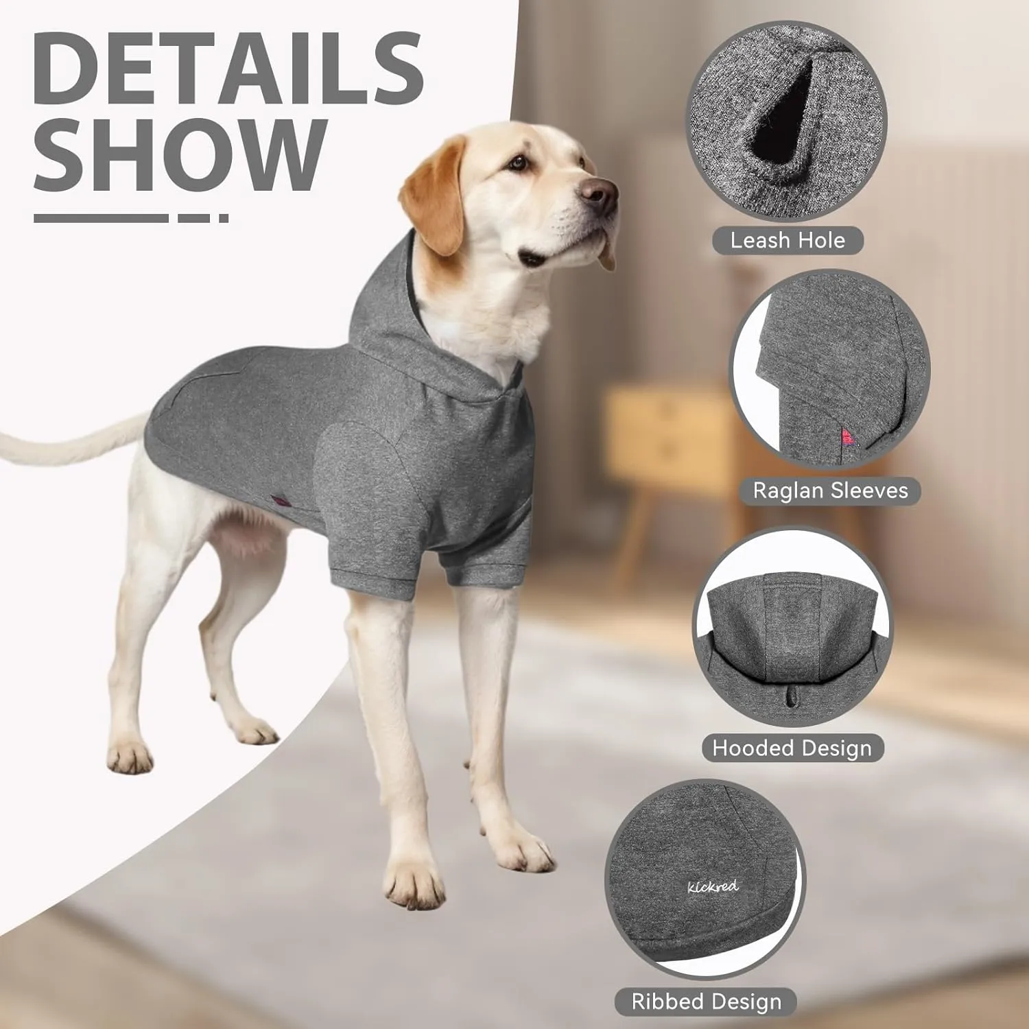 Basic Dog Hoodie Sweatshirts, Pet Clothes Hoodies Sweater with Hat and Leash Hole, Soft Cotton Outfit Coat for Large Medium Small Dogs, Dark Grey (XX-Large)