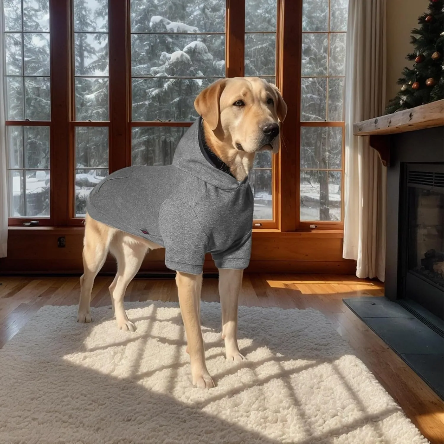 Basic Dog Hoodie Sweatshirts, Pet Clothes Hoodies Sweater with Hat and Leash Hole, Soft Cotton Outfit Coat for Large Medium Small Dogs, Dark Grey (XX-Large)