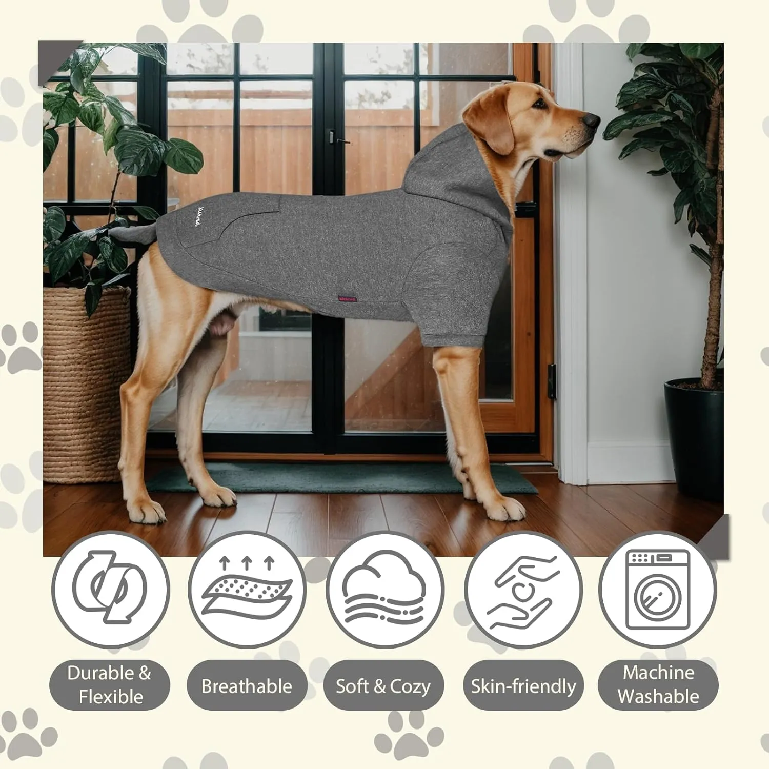 Basic Dog Hoodie Sweatshirts, Pet Clothes Hoodies Sweater with Hat and Leash Hole, Soft Cotton Outfit Coat for Large Medium Small Dogs, Dark Grey (XX-Large)