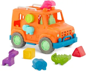 Battat- Wonder Wheels - Shape Sorter Toy Truck – 9Pc Developmental Toy For Kids, Toddlers – Animal & Fruit Shapes- Recyclable Materials- Safari Shape Sorter Truck- 1 Year  