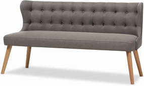 Baxton Studio Parisa Grey Fabric & Natural Wood Finishing 3 Seater Settee Bench, gray