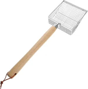 Beach Sand Sifter with Long Wooden Handle Stainless Steel Shell Collector Shovel for Family Outdoor Fun Lightweight Beach Tool for Summer Adventures