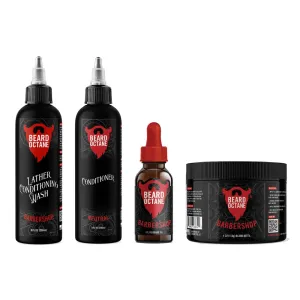Beard Octane Total Beard Grooming Kit - Wash, Conditioner, Oil & Butter - Natural Beard Care with Jojoba (Barbershop - Shaving Cream, Lemon & Bergamot)