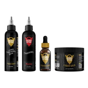 Beard Octane Total Beard Grooming Kit - Wash, Conditioner, Oil & Butter - Natural Beard Care with Jojoba (Liquid Gold - Leather, Frankincense & Oud)