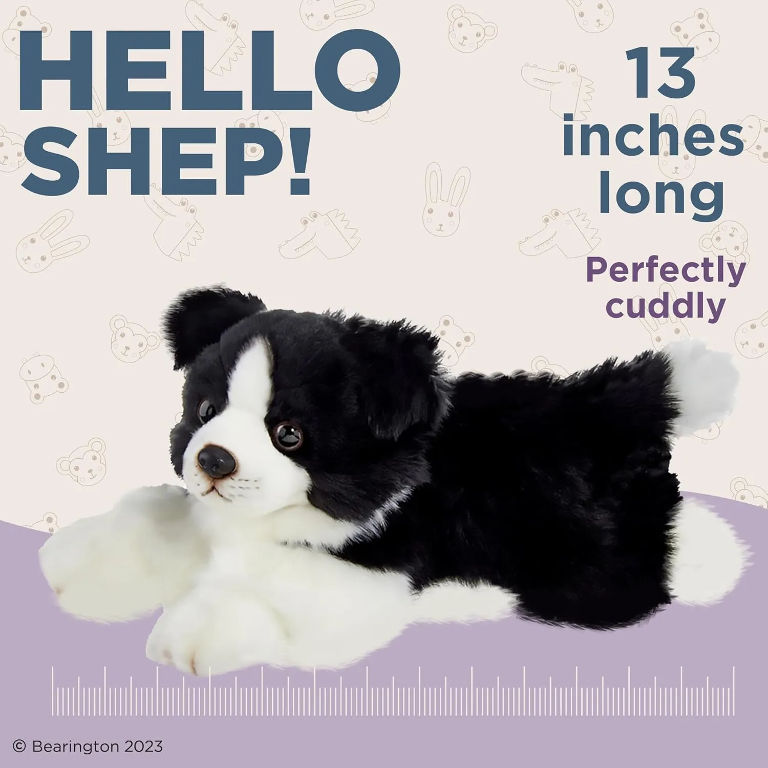Bearington Shep Plush Border Collie Suffed Animal Puppy Dog, 13 Inch