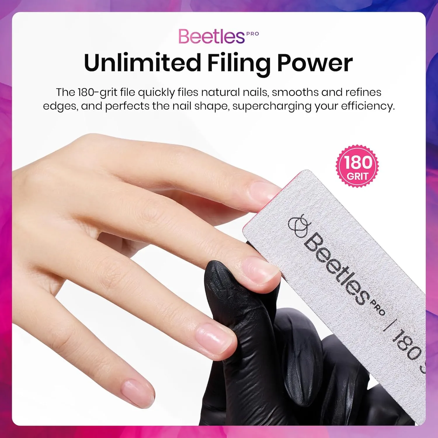 Beetles Nail File, 180 Grit 50PCS Disposable Shaper File Professional, Emery Board Grey Manicure Pedicure Tool and Nail Buffering Files Nail Styling Tools Manicure Tools Salon