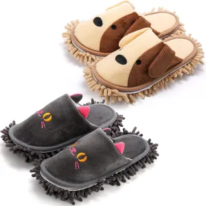 Bekith 2 Pairs Microfiber Cleaning Mop Slippers, Washable Detachable Mop Slippers for Floor Cleaning, House Mop Shoes Men and Women Dusting Slippers Dirt Cleaning Tool Supplies (Dark gray, Khaki)