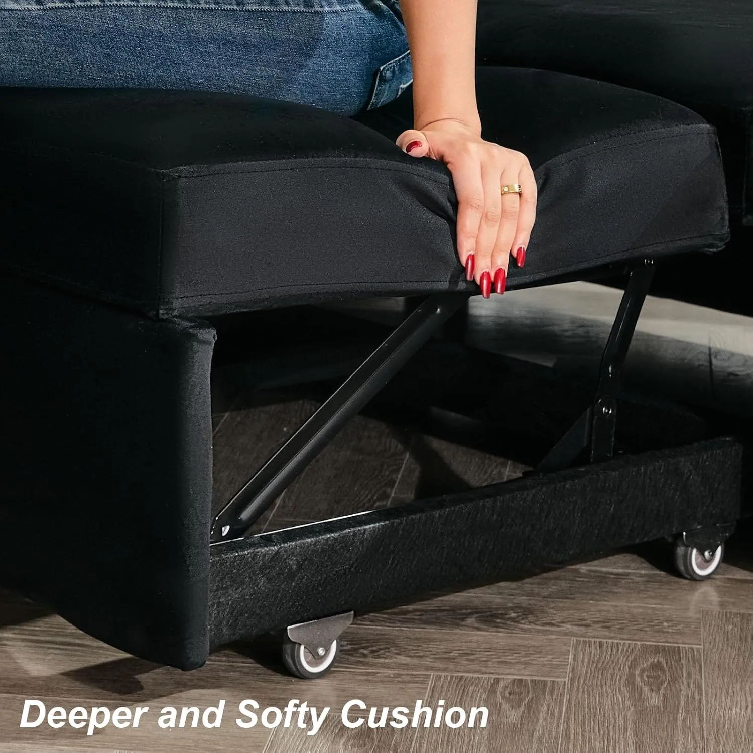 Belffin Modular Sectional Sleeper Sofa Bed with Pull Out Couch, Oversized U Shaped Sleeper Pull Out Bed with Storage Loveseat, Convertible Sectional Couches for Living Room, Black