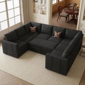 Belffin Modular Sectional Sleeper Sofa Bed with Pull Out Couch, Oversized U Shaped Sleeper Pull Out Bed with Storage Loveseat, Convertible Sectional Couches for Living Room, Dark Grey