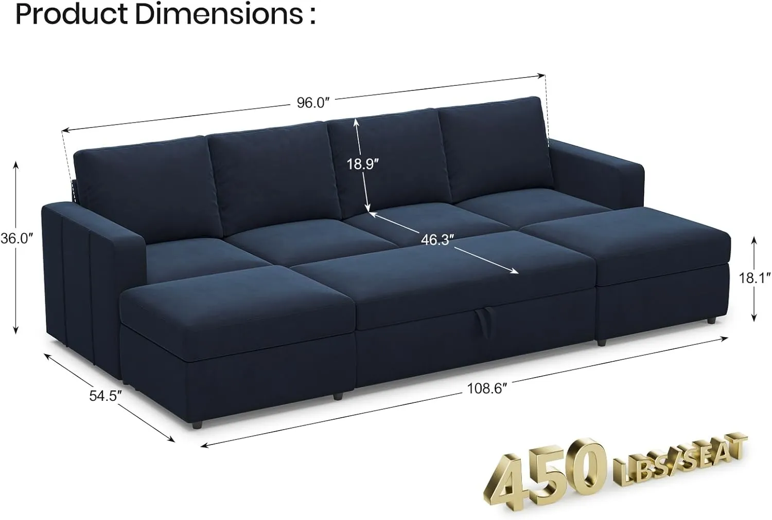 Belffin Modular Sectional Sleeper Sofa Bed with Pull Out Couch, U Shaped Sleeper Pull Out Bed, Convertible Sectional Couches for Living Room, Blue