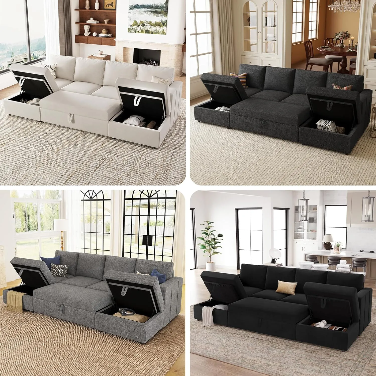 Belffin Modular Sectional Sleeper Sofa Bed with Pull Out Couch, U Shaped Sleeper Pull Out Bed, Convertible Sectional Couches for Living Room, Dark Grey