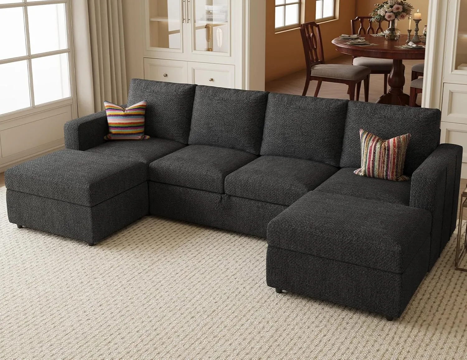 Belffin Modular Sectional Sleeper Sofa Bed with Pull Out Couch, U Shaped Sleeper Pull Out Bed, Convertible Sectional Couches for Living Room, Dark Grey