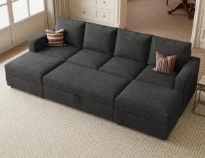Belffin Modular Sectional Sleeper Sofa Bed with Pull Out Couch, U Shaped Sleeper Pull Out Bed, Convertible Sectional Couches for Living Room, Dark Grey