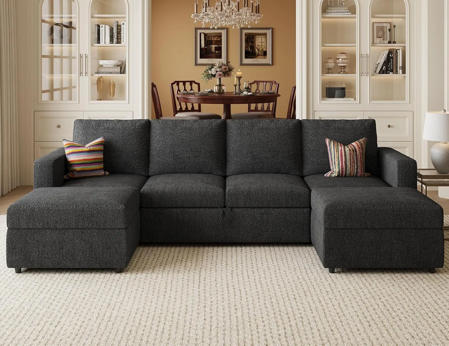 Belffin Modular Sectional Sleeper Sofa Bed with Pull Out Couch, U Shaped Sleeper Pull Out Bed, Convertible Sectional Couches for Living Room, Dark Grey