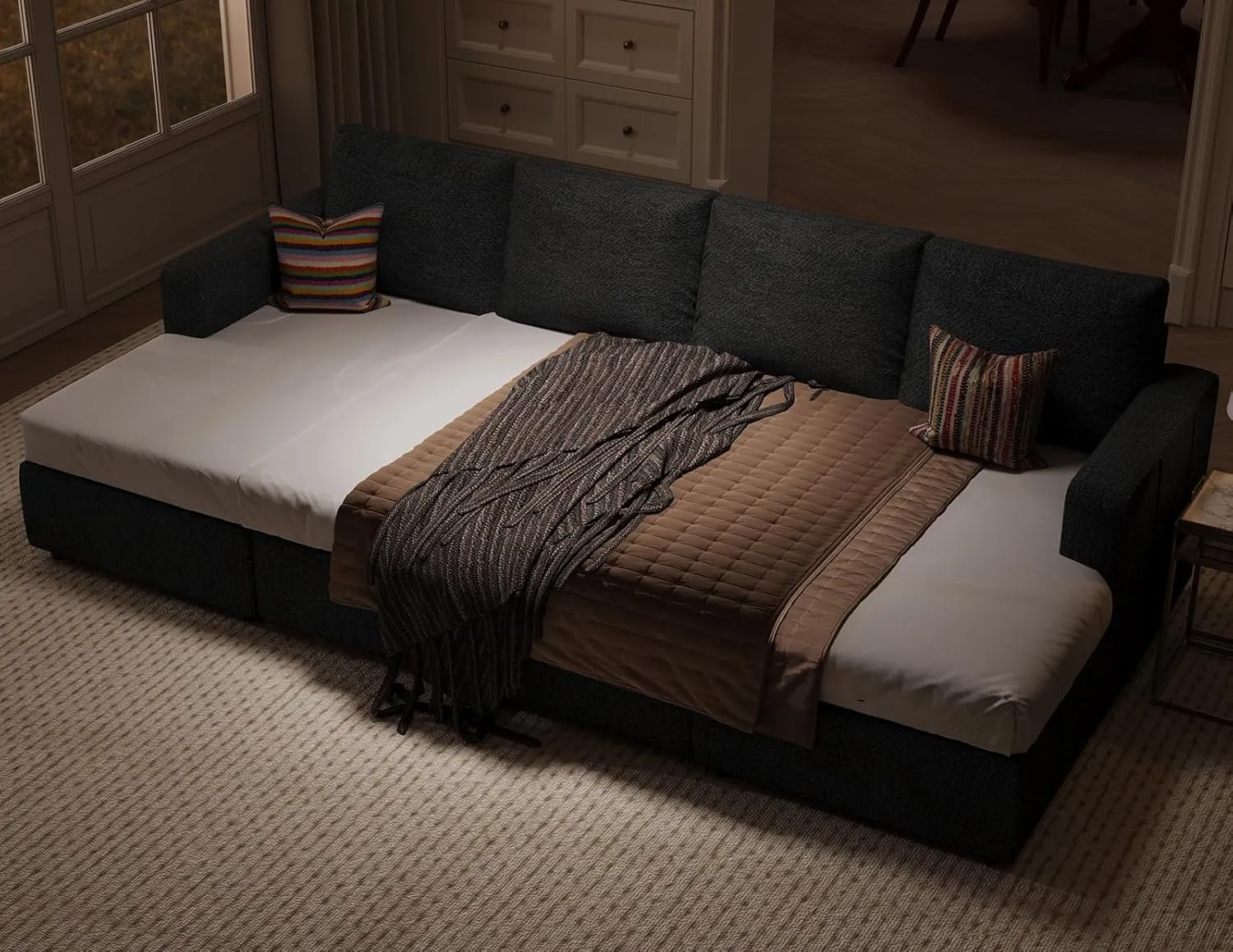Belffin Modular Sectional Sleeper Sofa Bed with Pull Out Couch, U Shaped Sleeper Pull Out Bed, Convertible Sectional Couches for Living Room, Dark Grey