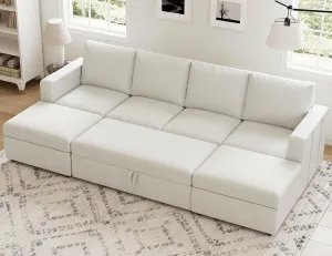 Belffin Modular Sectional Sleeper Sofa Bed with Pull Out Couch, U Shaped Sleeper Pull Out Bed, Convertible Sectional Couches for Living Room, White