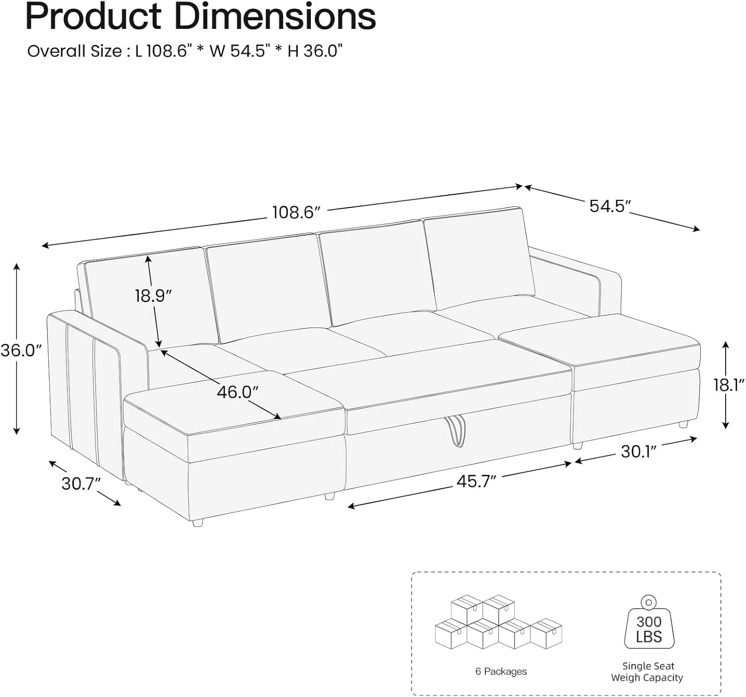 Belffin Modular Sectional Sleeper Sofa Bed with Pull Out Couch, U Shaped Sleeper Pull Out Bed, Convertible Sectional Couches for Living Room, White