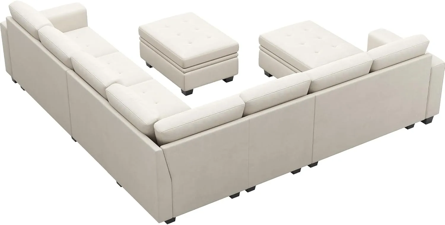 Belffin Modular Sectional Sofa U Shaped Sectional Couch with Storage Ottoman Velvet 9-Seater Convertible Sectional Sofa with Chaises Beige