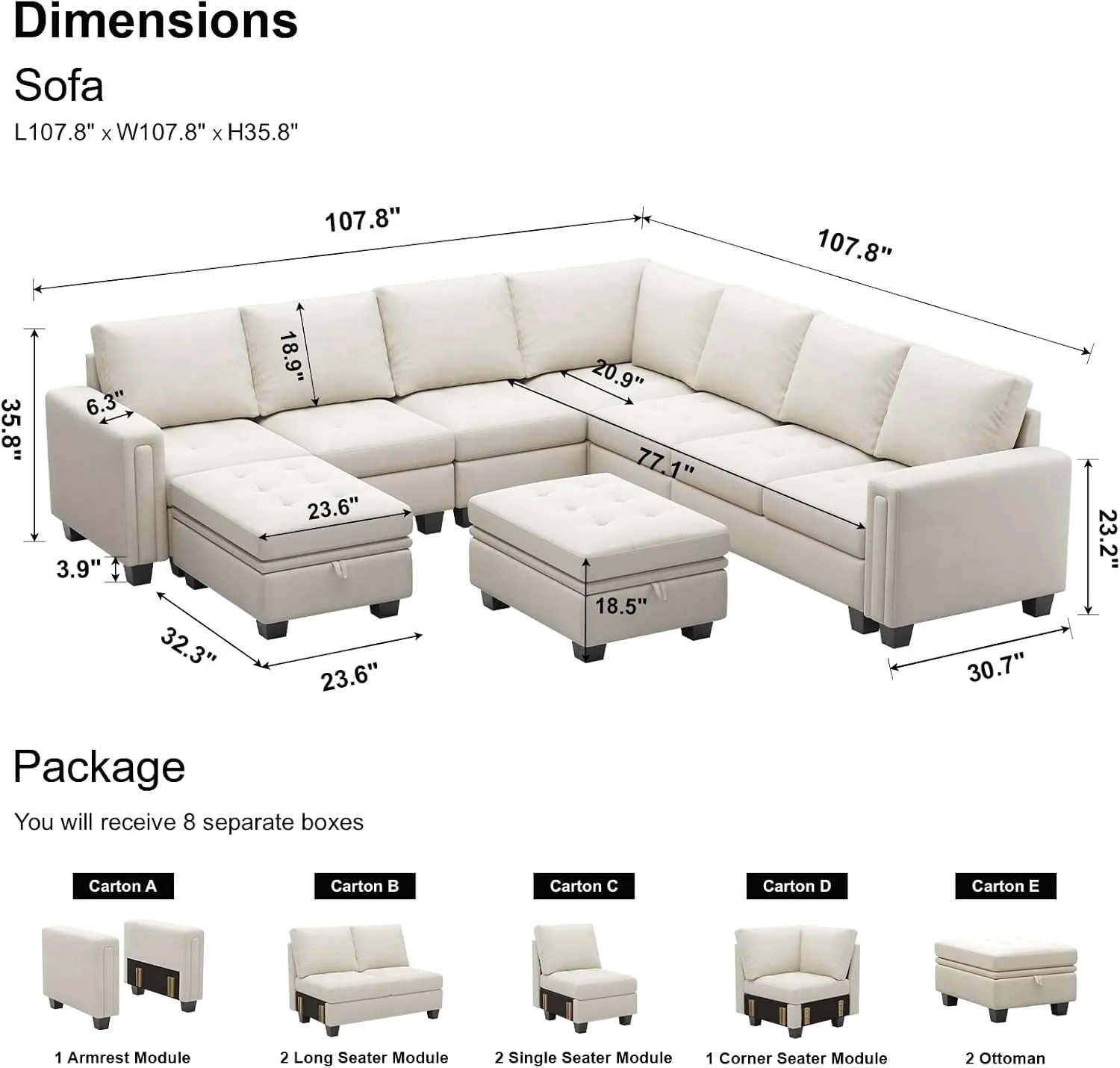 Belffin Modular Sectional Sofa U Shaped Sectional Couch with Storage Ottoman Velvet 9-Seater Convertible Sectional Sofa with Chaises Beige