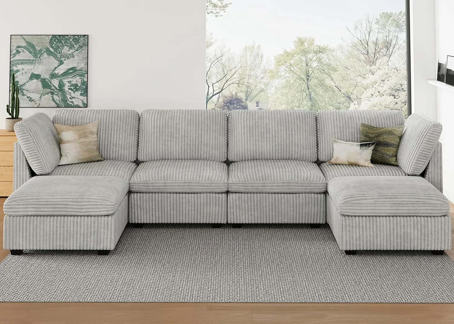 Belffin Modular Sectional Sofa with Storage Ottoman, Oversized Cloud Couch Sectional with Extra Deep Seat, Convertible Upholstered U Shaped Sectional Couches for Living Room, Plush Corduroy Light Grey