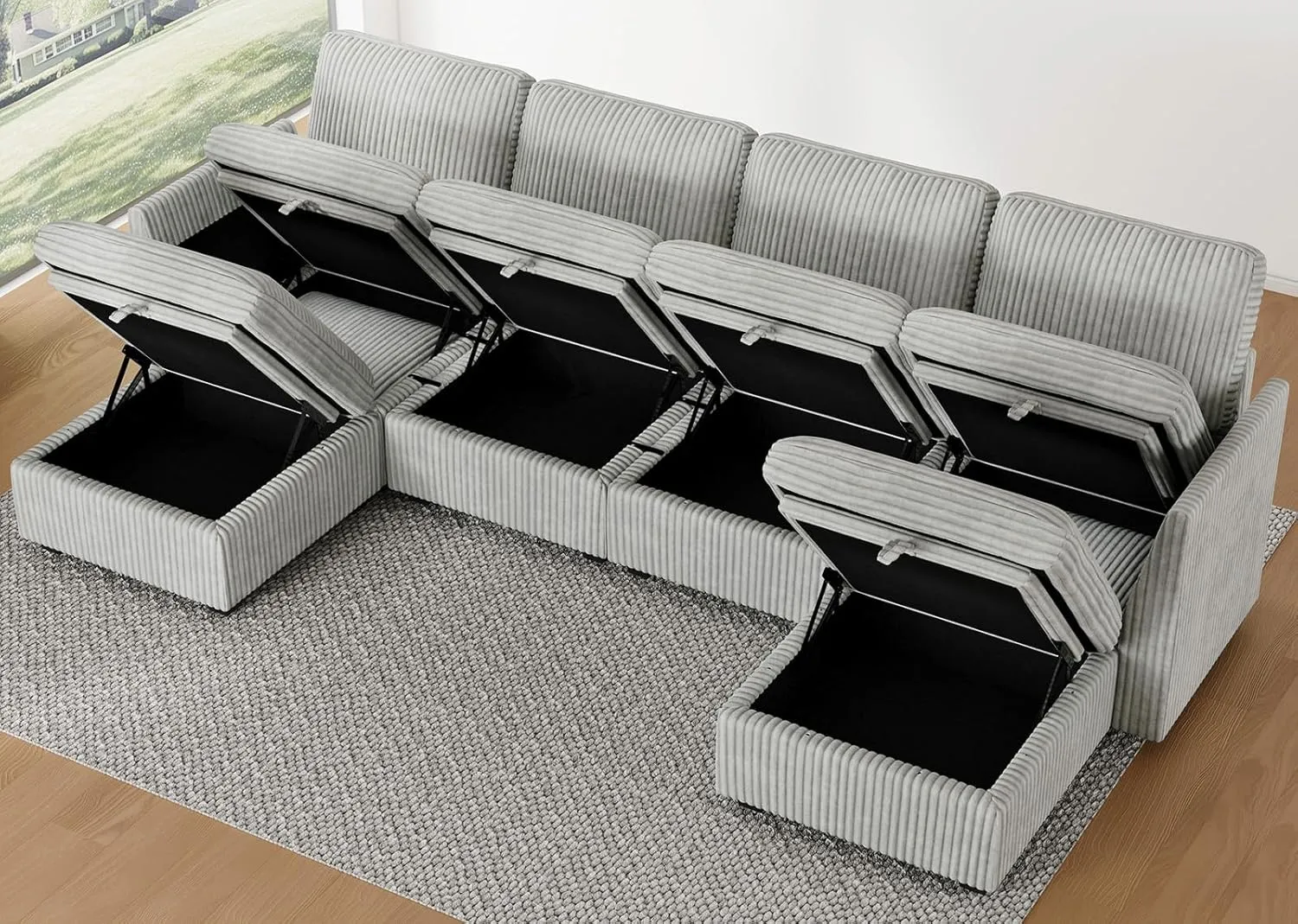 Belffin Modular Sectional Sofa with Storage Ottoman, Oversized Cloud Couch Sectional with Extra Deep Seat, Convertible Upholstered U Shaped Sectional Couches for Living Room, Plush Corduroy Light Grey