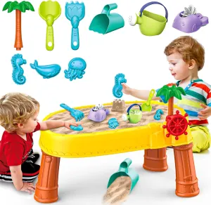 BELLOCHIDDO Water Table for Toddlers 1-3 - Sand and Water Table for Kids Ages 4-8, Outdoor Toys Backyard Beach Activity Sensory Play with 15 Accessories, Summer Gift for Girl Boy 3 4 5 6 7 8
