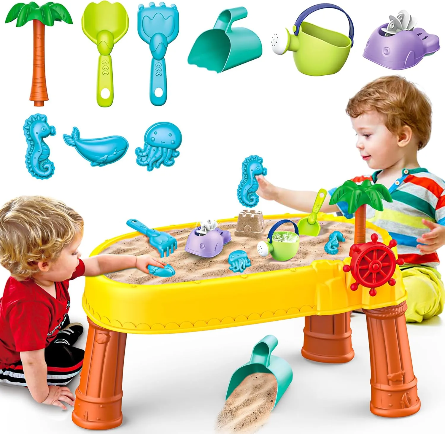 BELLOCHIDDO Water Table for Toddlers 1-3 - Sand and Water Table for Kids Ages 4-8, Outdoor Toys Backyard Beach Activity Sensory Play with 15 Accessories, Summer Gift for Girl Boy 3 4 5 6 7 8