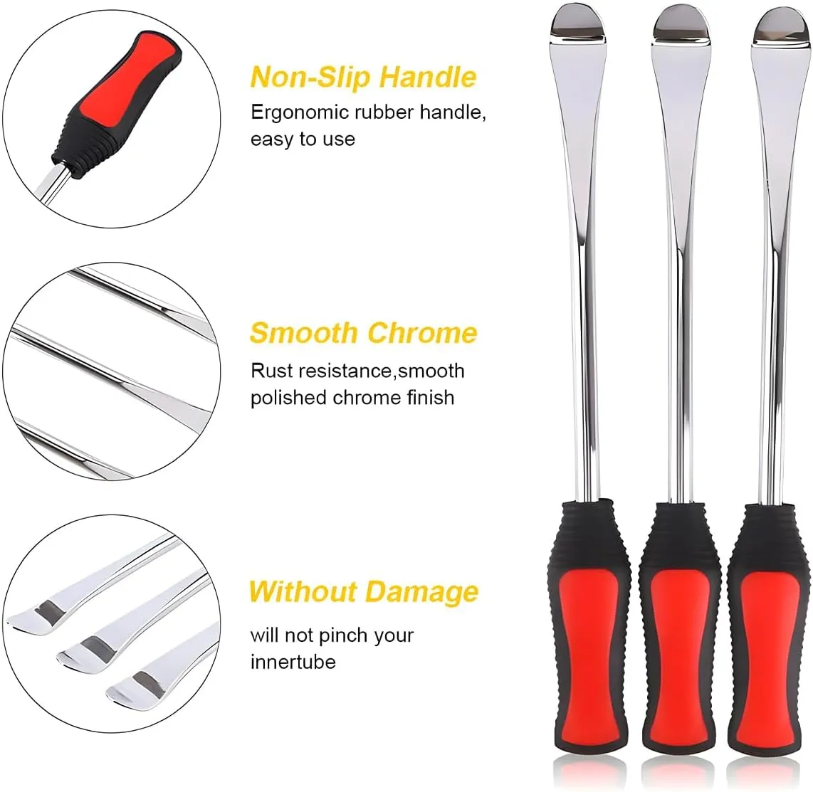 BELOMI Tire Spoons Lever Tool Set, Steel Professional Tire Changing Removal Kit with 1 Portable Bag   3 Tire Spoons   2 Rim Protectors, Tire Repair Tool for Vehicle, Bike, Lawn Mower (Red/Black)