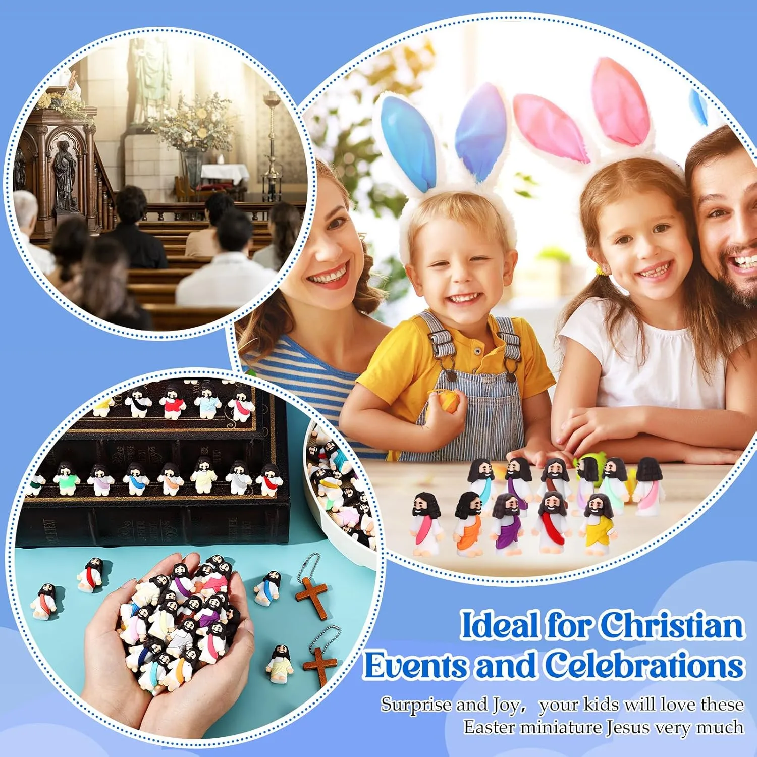 Bememo 100 Pcs Jesus Toys Little Jesus Figurine Miniature Jesus Doll Tiny Jesus Figurine to Hide and Seek Classic Religious Gifts for Easter Egg Stuffers(Brilliant Colors)