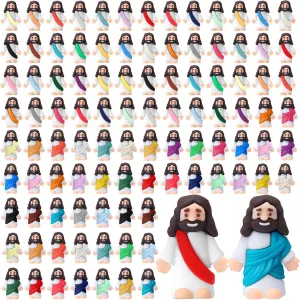 Bememo 100 Pcs Jesus Toys Little Jesus Figurine Miniature Jesus Doll Tiny Jesus Figurine to Hide and Seek Classic Religious Gifts for Easter Egg Stuffers(Brilliant Colors)