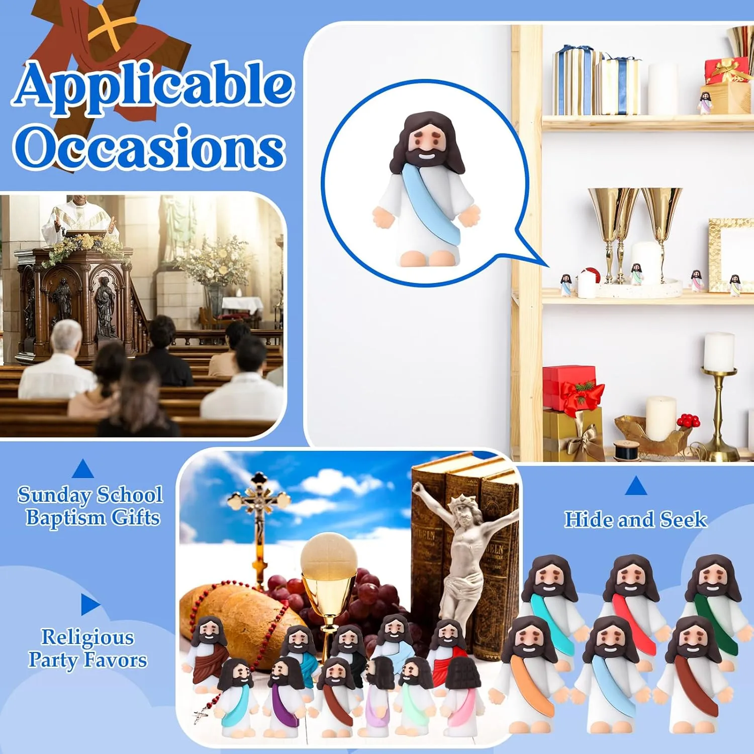 Bememo 100 Pcs Jesus Toys Little Jesus Figurine Miniature Jesus Doll Tiny Jesus Figurine to Hide and Seek Classic Religious Gifts for Easter Egg Stuffers(Brilliant Colors)