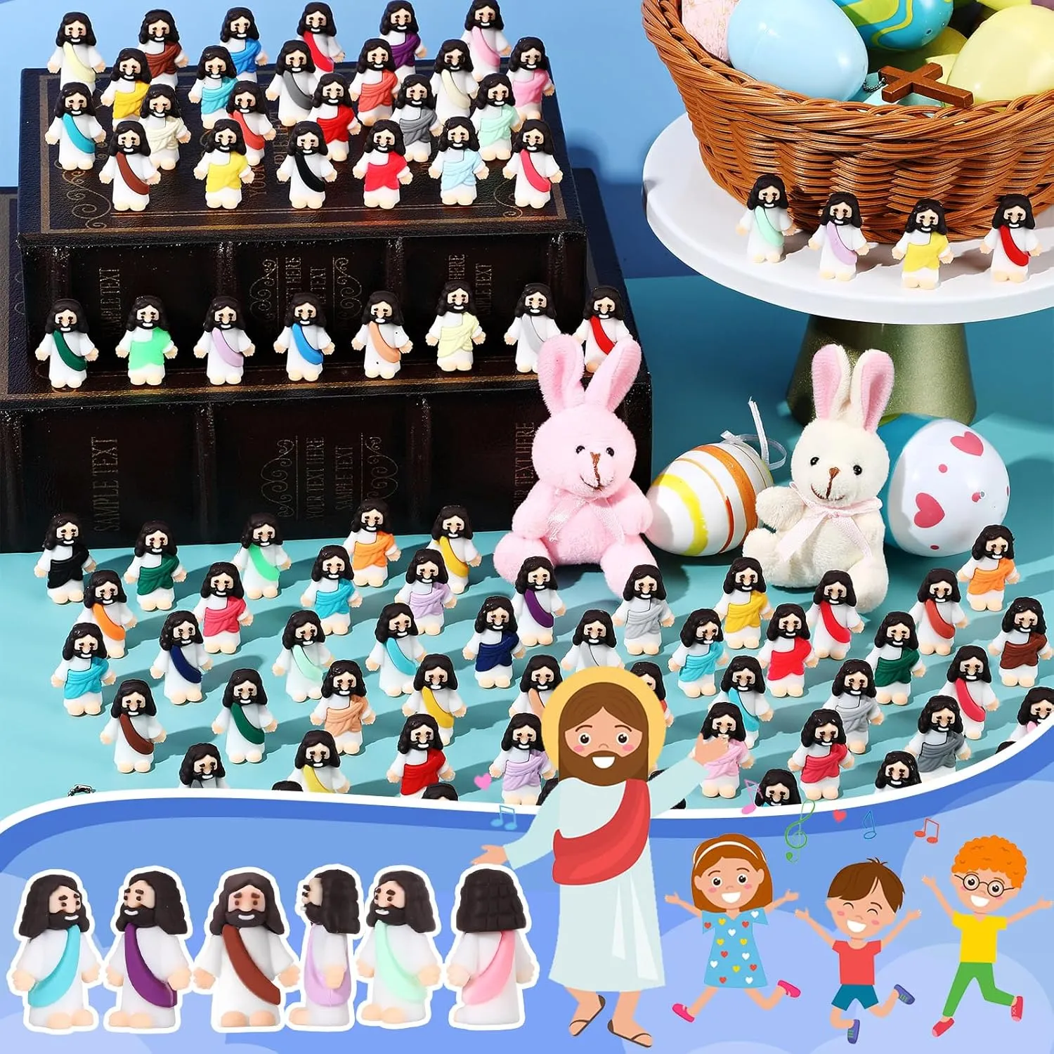 Bememo 100 Pcs Jesus Toys Little Jesus Figurine Miniature Jesus Doll Tiny Jesus Figurine to Hide and Seek Classic Religious Gifts for Easter Egg Stuffers(Brilliant Colors)