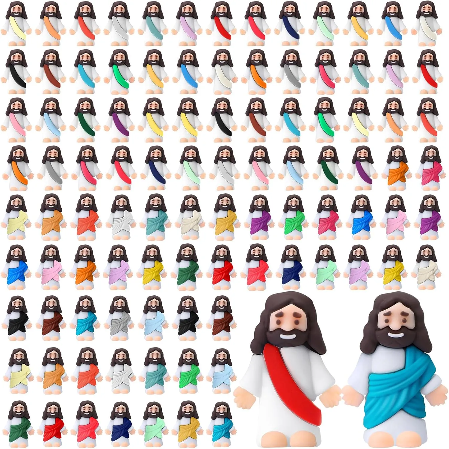 Bememo 100 Pcs Jesus Toys Little Jesus Figurine Miniature Jesus Doll Tiny Jesus Figurine to Hide and Seek Classic Religious Gifts for Easter Egg Stuffers(Brilliant Colors)
