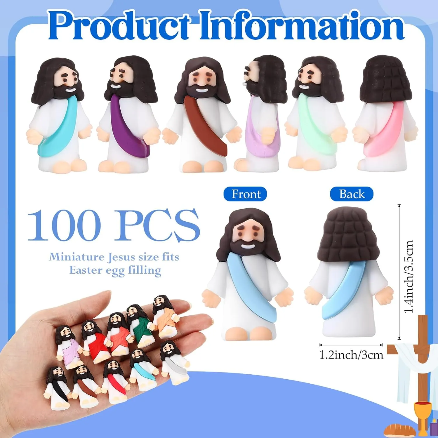 Bememo 100 Pcs Jesus Toys Little Jesus Figurine Miniature Jesus Doll Tiny Jesus Figurine to Hide and Seek Classic Religious Gifts for Easter Egg Stuffers(Brilliant Colors)