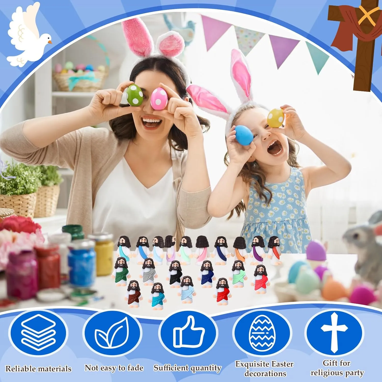 Bememo 100 Pcs Jesus Toys Little Jesus Figurine Miniature Jesus Doll Tiny Jesus Figurine to Hide and Seek Classic Religious Gifts for Easter Egg Stuffers(Brilliant Colors)