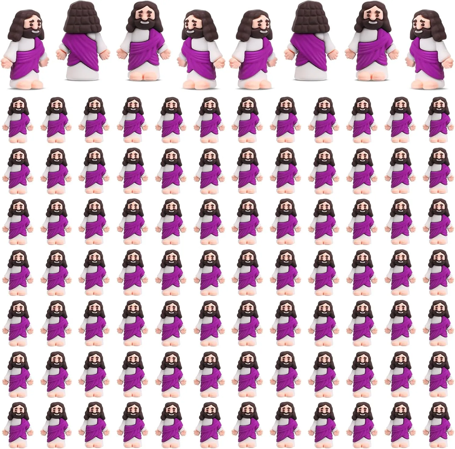 Bememo 100 Pcs Jesus Toys Original Design Mini Rubber Little Jesus Figurine to Hide and Seek Religious Party Favors Sunday Craft Baptism Gifts for Easter Egg Stuffers(Purple)