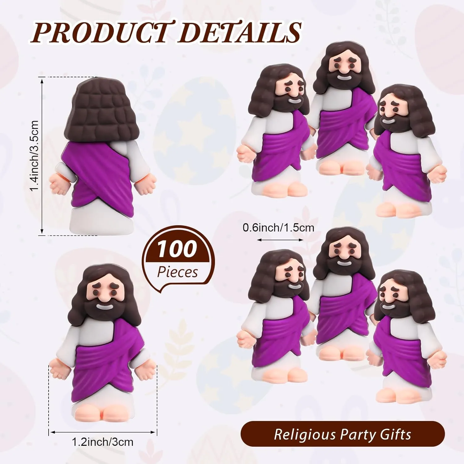 Bememo 100 Pcs Jesus Toys Original Design Mini Rubber Little Jesus Figurine to Hide and Seek Religious Party Favors Sunday Craft Baptism Gifts for Easter Egg Stuffers(Purple)