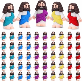 Bememo 50 Pcs Mini Jesus Figures Original Design Jesus Toys Little Figures to Hide and Seek Sunday School Religious Easter Party Favors Gift(Multicolor)