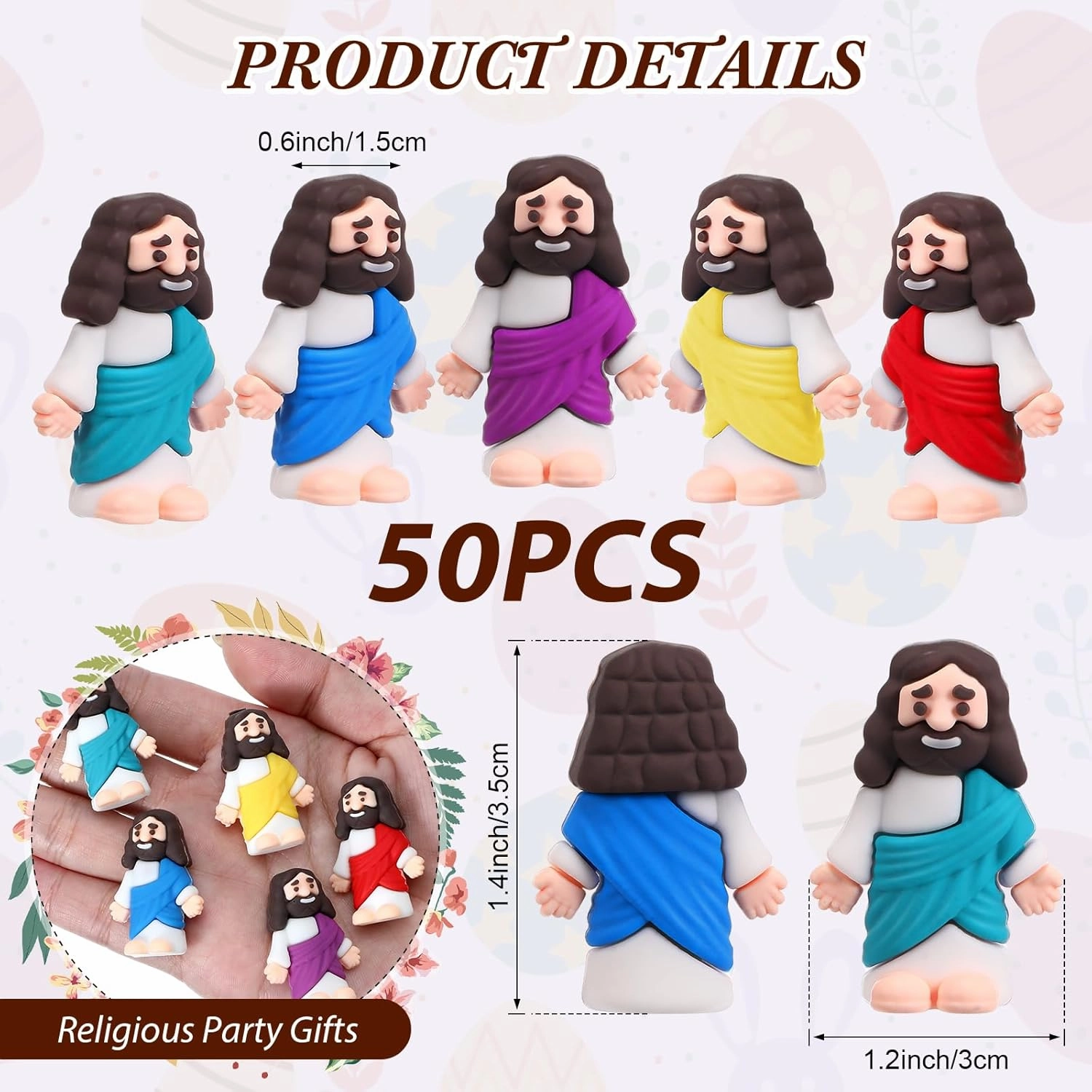 Bememo 50 Pcs Mini Jesus Figures Original Design Jesus Toys Little Figures to Hide and Seek Sunday School Religious Easter Party Favors Gift(Multicolor)