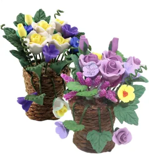 BESPORTBLE 2Pcs Miniature Flower Basket Model Decor for Doll House Bonsai Landscape Realistic Design and Creative Ornament for Scene Layout Present for Friends
