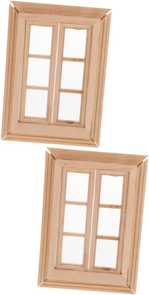 BESPORTBLE 2pcs Wooden Dollhouse Window Miniature Decorative Window Lifelike Mini House Accessory