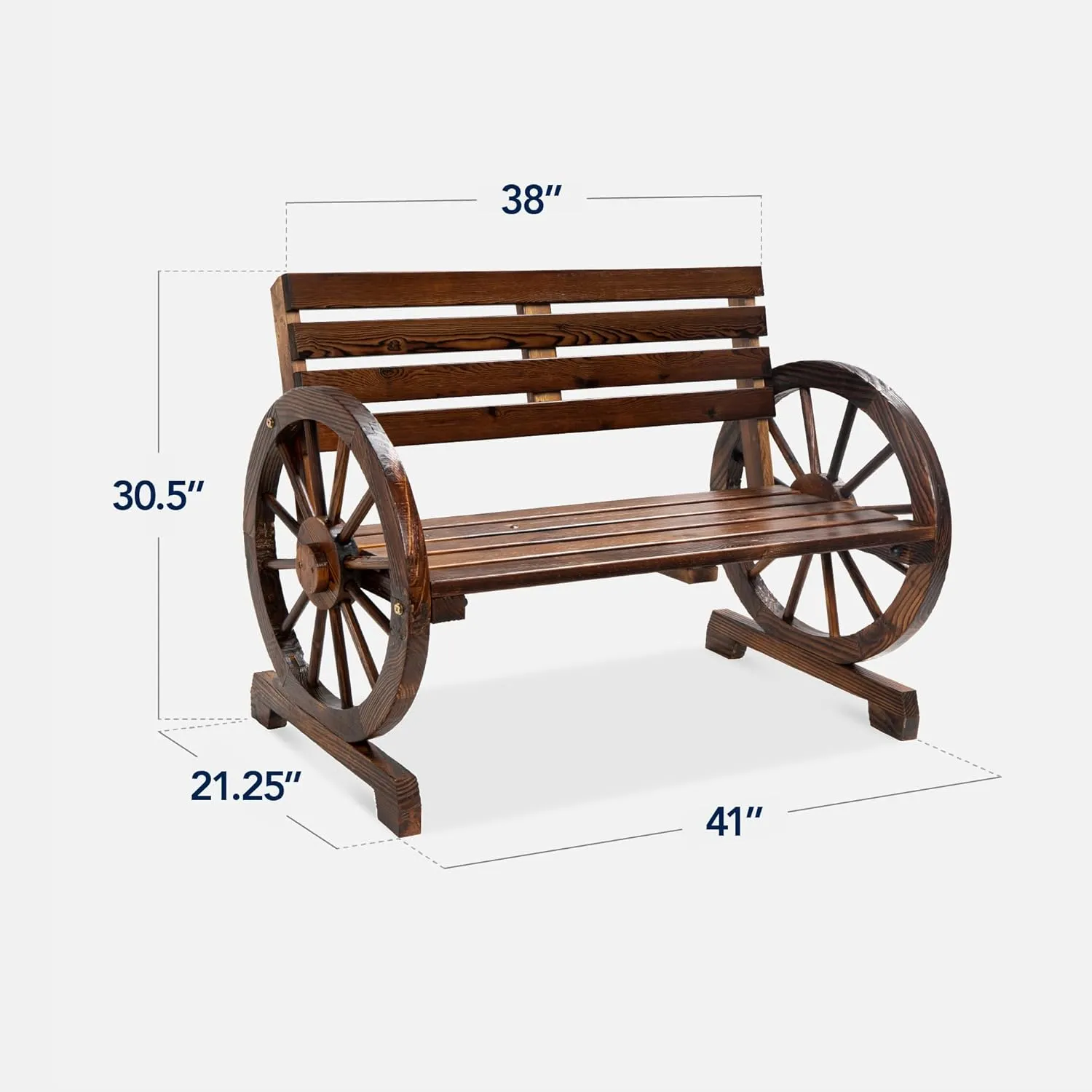 Best Choice Products 2-Person Wooden Wagon Wheel Bench for Backyard, Patio, Porch, Garden, Outdoor Lounge Furniture w/Rustic Country Design, Slatted Seat and Backrest - Brown