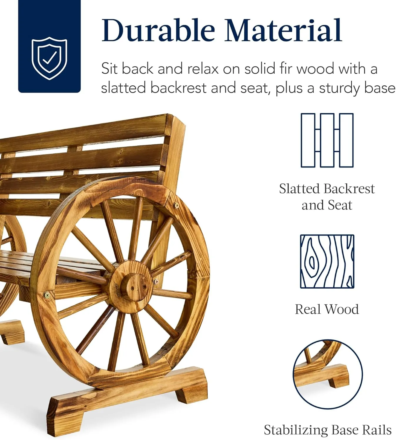 Best Choice Products 2-Person Wooden Wagon Wheel Bench for Backyard, Patio, Porch, Garden, Outdoor Lounge Furniture w/Rustic Country Design, Slatted Seat and Backrest - Natural