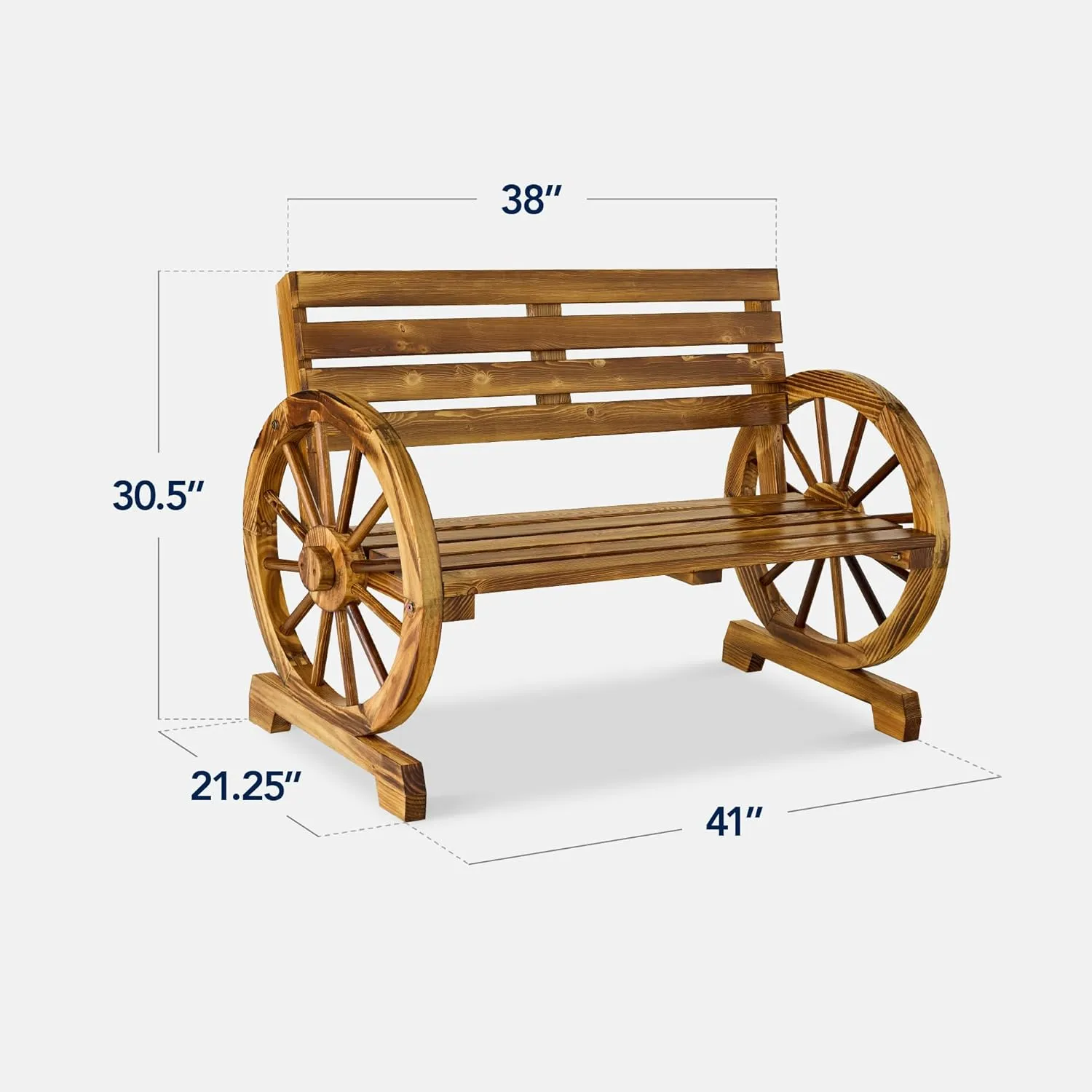 Best Choice Products 2-Person Wooden Wagon Wheel Bench for Backyard, Patio, Porch, Garden, Outdoor Lounge Furniture w/Rustic Country Design, Slatted Seat and Backrest - Natural