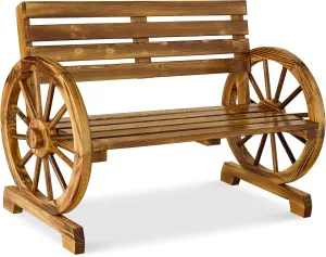 Best Choice Products 2-Person Wooden Wagon Wheel Bench for Backyard, Patio, Porch, Garden, Outdoor Lounge Furniture w/Rustic Country Design, Slatted Seat and Backrest - Natural